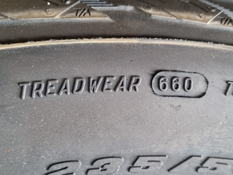 UTQG treadwear sidewall marking.