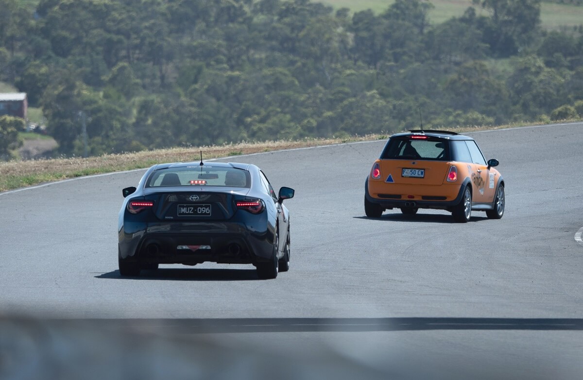 Toyota 86 and Mini Cooper at Baskerville Raceway in Tasmania.