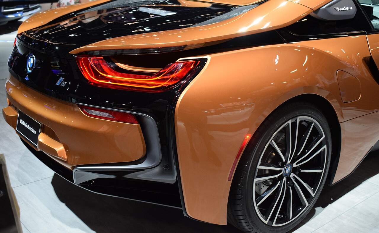 Close-up of BMW i8 Roadster plug-in hybrid car