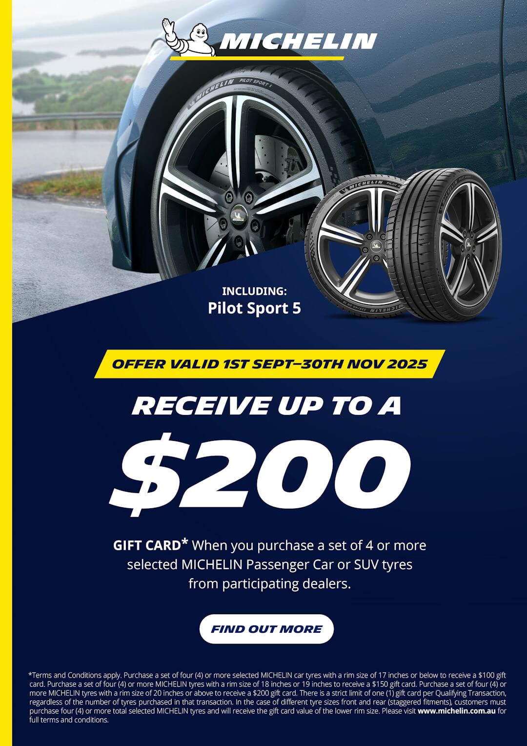 Promotional poster for a $200 giftcard cashback promo, valid for all of September, October and November 2025.