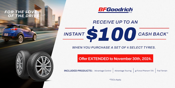 Get up to $100 cashback on select BFGoodrich tyres in October