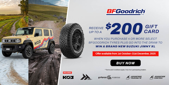 4wd vehicle on top of 4 photos of different terrain, words '$200 Gift card'