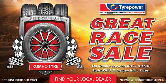 Buy 3 Get 1 Free on Kumho Ecowing KH27, Ecsta PA51, Crugen KL33 or Road Venture AT51 Tyres.