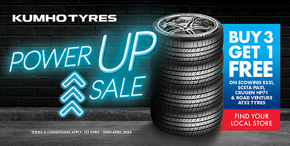 Power Up Sale - Buy 3 Get 1 Free on Ecowing ES31, ECSTA PA51, CRUGEN HP71 & Road Venture AT52 tyres