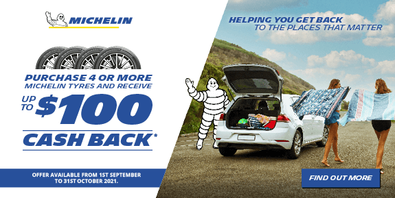 Purchase 4 or more Michelin tyres and receive up to $100 cash back